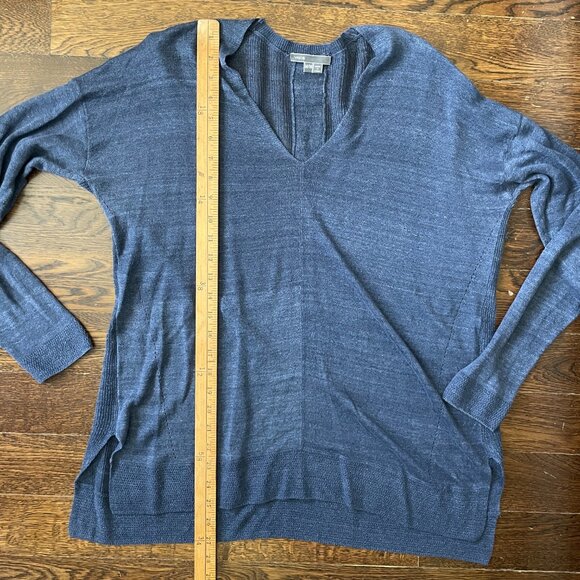 Vince V-neck Sheer Sweater-Blue-Silk/Cashmere Blend-Size Medium - Picture 6 of 7